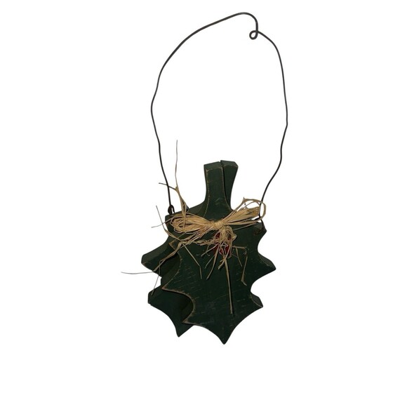 Primitive Holly Leaf Christmas Wall Hanging Rustic Wood Folk Art Decor - Picture 10 of 16